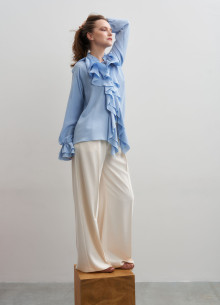 Блуза с рюшами из натурального итальянского шелка с добавлением ацетата фото 1232935