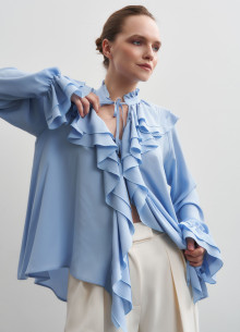 Блуза с рюшами из натурального итальянского шелка с добавлением ацетата фото 1232936