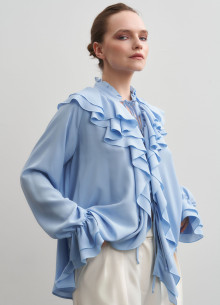 Блуза с рюшами из натурального итальянского шелка с добавлением ацетата фото 1086