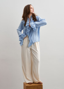 Блуза с рюшами из натурального итальянского шелка с добавлением ацетата фото 1232937